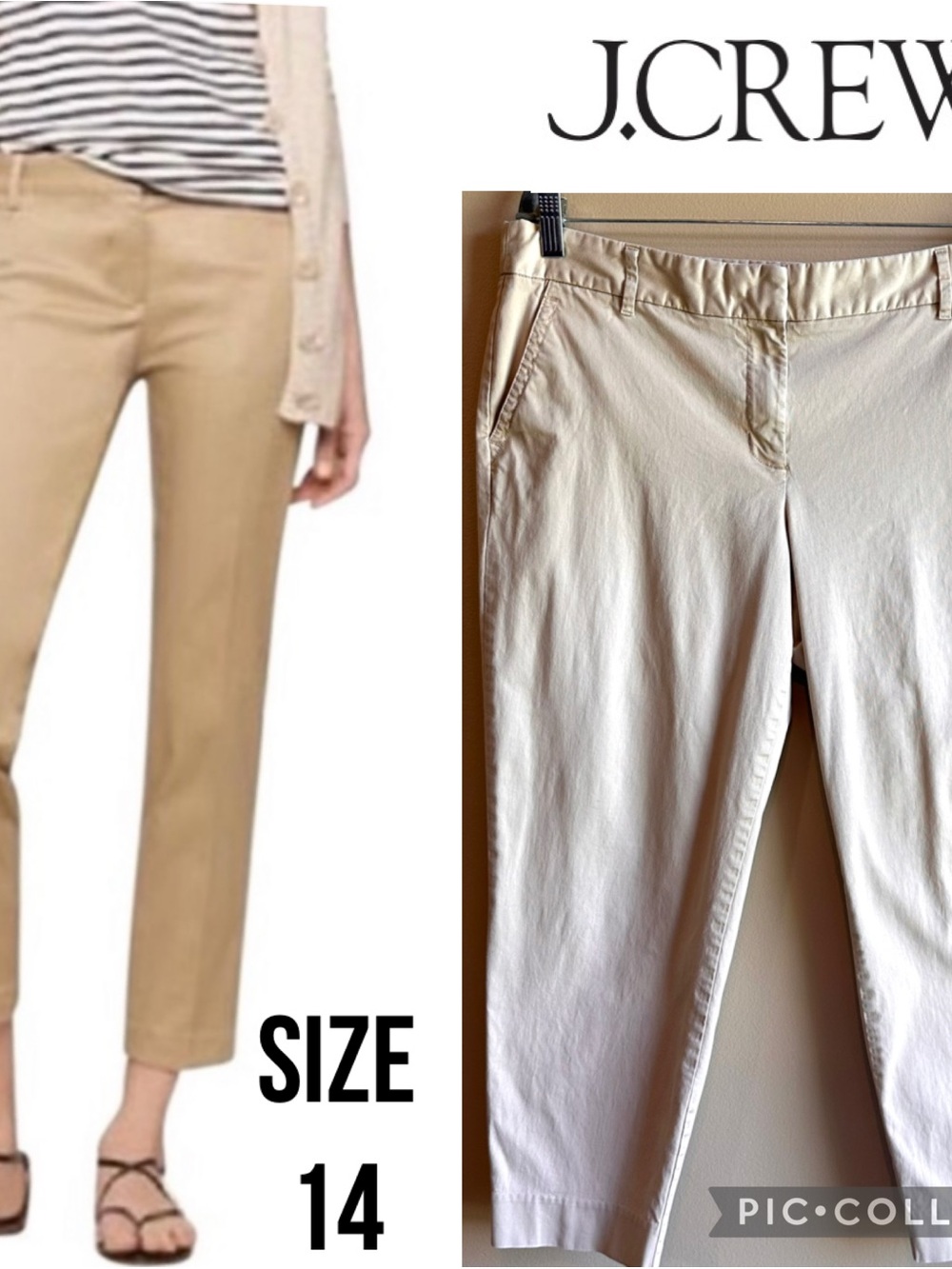 J. Crew Women's Pants Skimmer Crop Beige City Fit Pockets Flat Front 37033 Sz 14